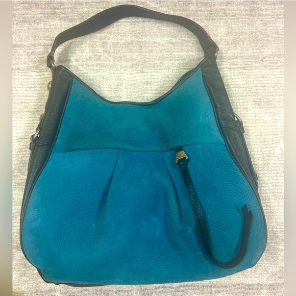 AIMEE KESTENBERG Blue Nubuck & Black Leather High Riser Hobo Medium Shoulder Bag - Picture 1 of 9